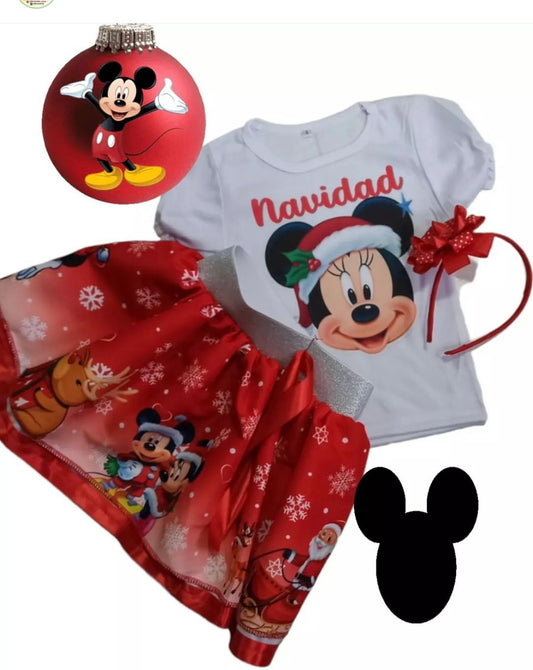 CONJUNTO TUTU ESTAMPADO MINNIE NAVIDAD